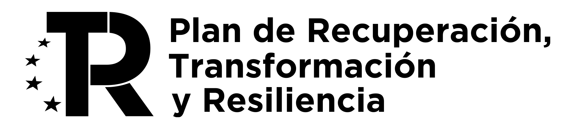 Logo del plan de recuperación, transformación y resiliencia en blanco